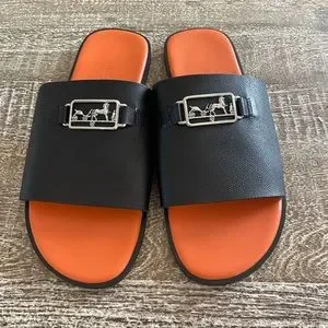 Hermes | Shoes | Hermes Sandals Size 463 Black W Orange  display picture 3